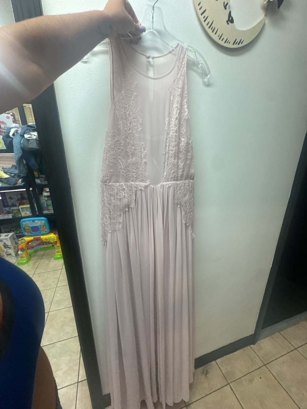 Donna Morgan Penelope Lace Trim Chiffon Maxi Gown
